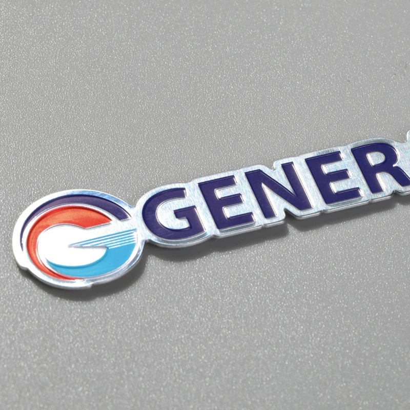 Placa de identificación con logotipo en relieve de aluminio para refrigerador